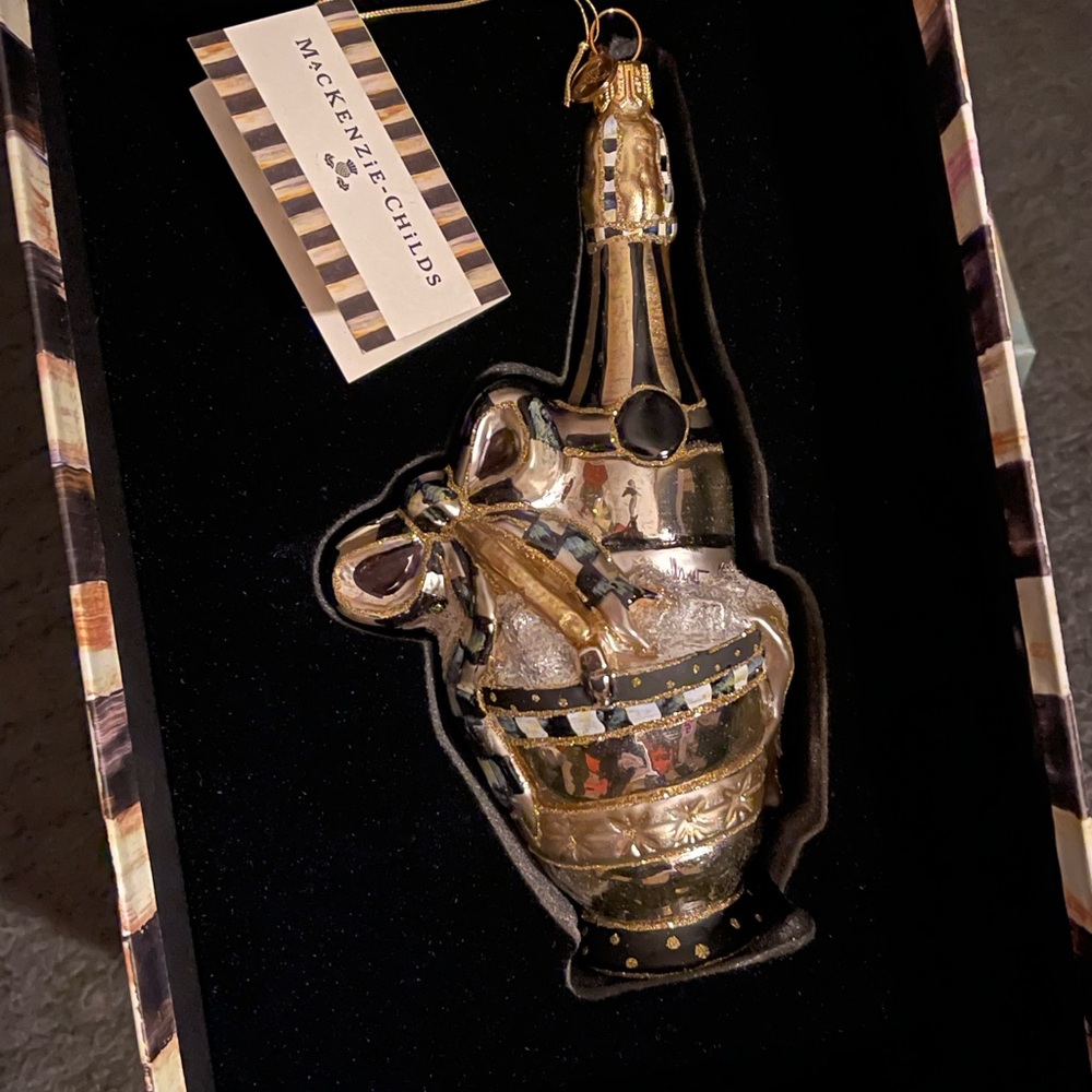 RARE RETIRED Mackenzie Childs GOLDEN HOUR CHAMPAGNE ON ICE ORNAMENT